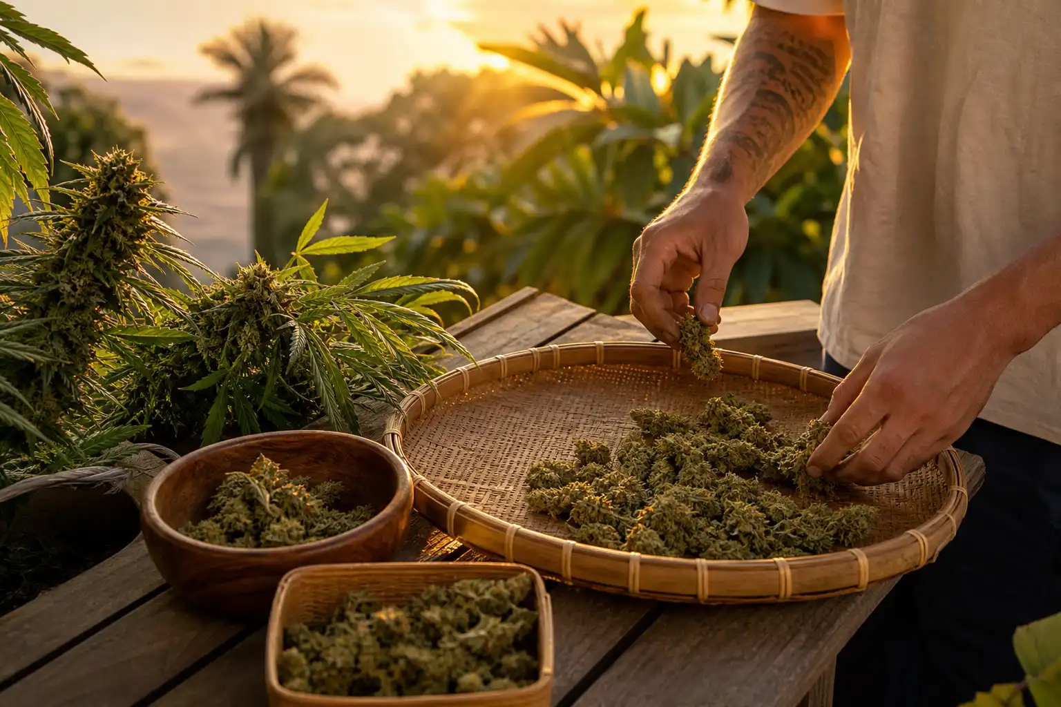 Quelqu'un dispose un objet, autour d'hawaii skunk culture, dans un jardin.